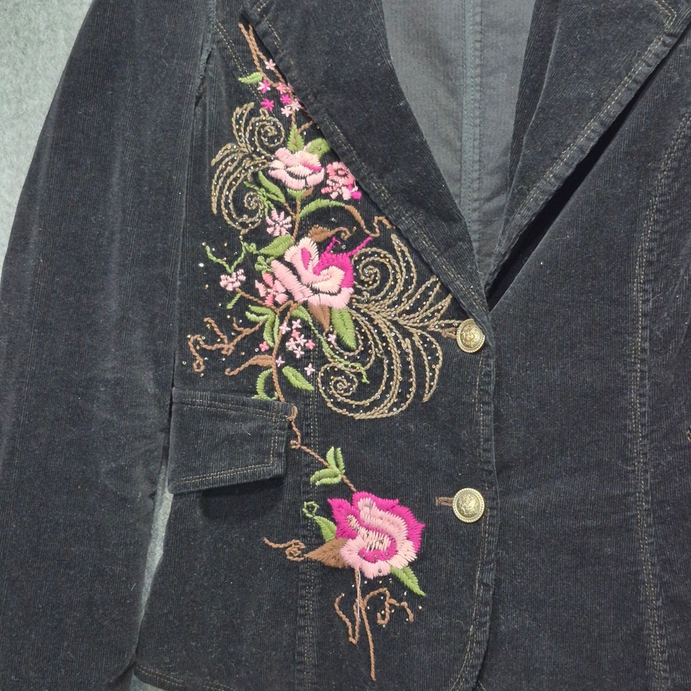 Vtg Y2K Sugarlips Embroidered Beaded Corduroy Jacket S 100% Cotton Boho Glam - Picture 5 of 9